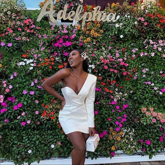 House CB 'Tiffany' White One Shouldered Mini Dress - Picture 5 of 16